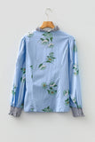 Floral Print Contrast Striped Trim  Blouse