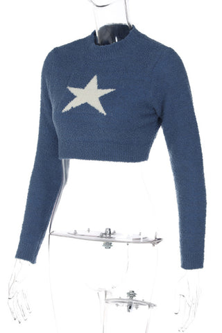 Star-Embellished Cropped Sweater