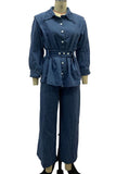 Versatile Belted Denim Pants Set