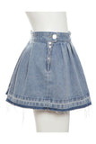 Pleated Mini Denim Skirt