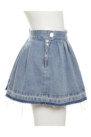 Pleated Mini Denim Skirt