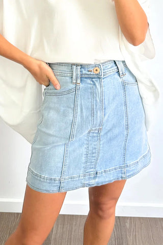 A-Line Denim Mini Skirt with Seam Detail