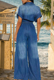 Chic Tie-Waist Denim Jumpsuit
