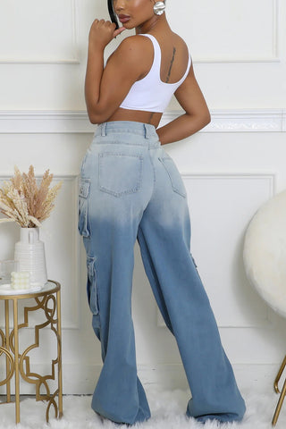 Wide-Leg Cargo Casual Pants