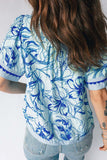 Floral Patterned Blouse with V-Neck