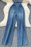 Strapless Distressed Denim Jumpsuit
