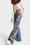 Floral Detail Wide Leg Jeans