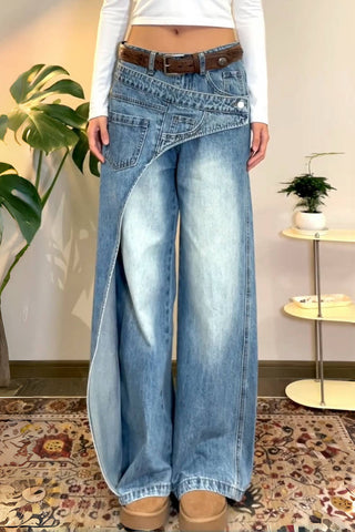 Asymmetrical Straight Denim Jeans