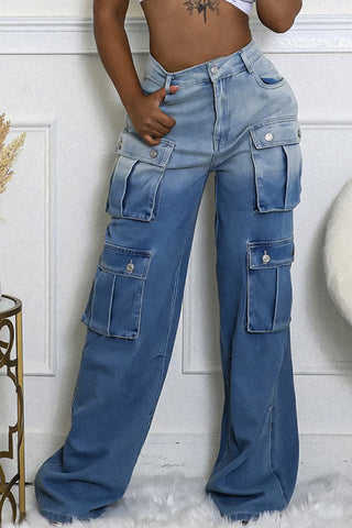 Two-Tone Cargo Wide-Leg Pants