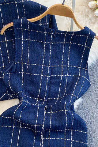 Plaid Button-Accent Skirt Set