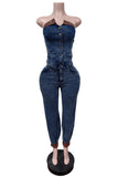 Strapless Button-Front Pants Set