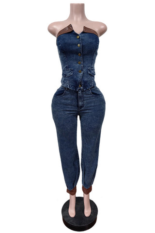 Strapless Button-Front Pants Set