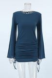 Bell-Sleeve Ruched Casual Dress