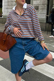 Striped Polo Long Sleeve Top