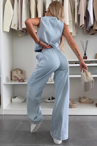 Tie-Front Sleeveless Pants Set