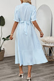 Striped Puff-Sleeve Midi Dress
