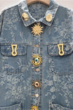 Embellished Denim Jacket with Floral Pattern