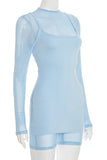 Long-Sleeve Mesh Romper with Layered Dress Set