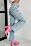 Distressed Wide-Leg Denim Jeans