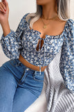 Floral Puff Sleeve Tie Front Blouse