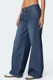 Pinstripe Wide-Leg Denim Jeans