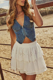 Zip-Up Denim Western Vest