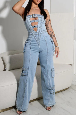 Strapless Cutout Denim Jumpsuit