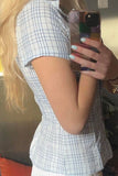 Checkered Button-Front T-Shirt