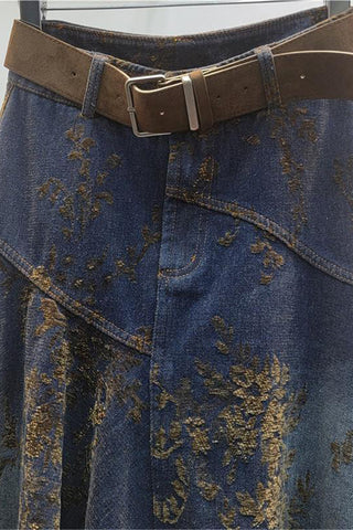 Belted Floral Midi Skirt