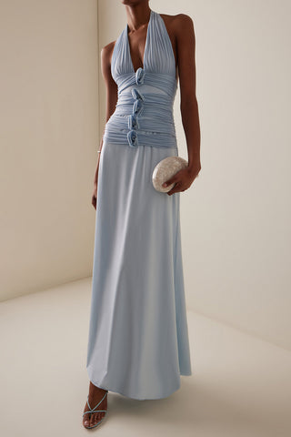 Halter Neck Evening Gown with Draped Details