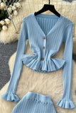 Buttoned Peplum Skirt Set