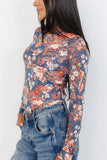 Floral Mesh Fitted Long Sleeve Top
