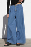 Button-Front Wide-Leg Casual Pants