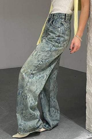 Snake-Print Straight Leg Jeans