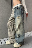 Distressed Patchwork Wide-Leg Jeans