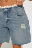 Distressed High-Waist Denim Shorts