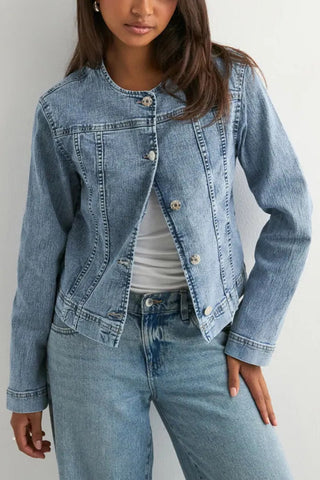 Button-Front Denim Jacket
