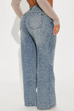 Patterned Straight-Leg Denim Jeans