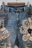 Floral Lace Embellished Denim Shorts