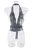 Halter Neck Denim Top with Studded Belt