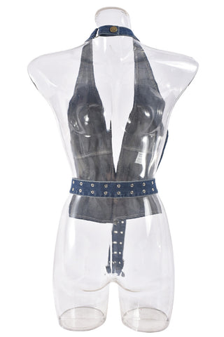 Halter Neck Denim Top with Studded Belt