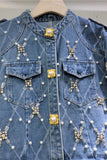 Embellished Pearl Button Denim Jacket