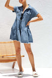 Button-Front Denim Dress with Ruffled Hem