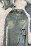 Button-Up Skirt Set with Stylish Vest