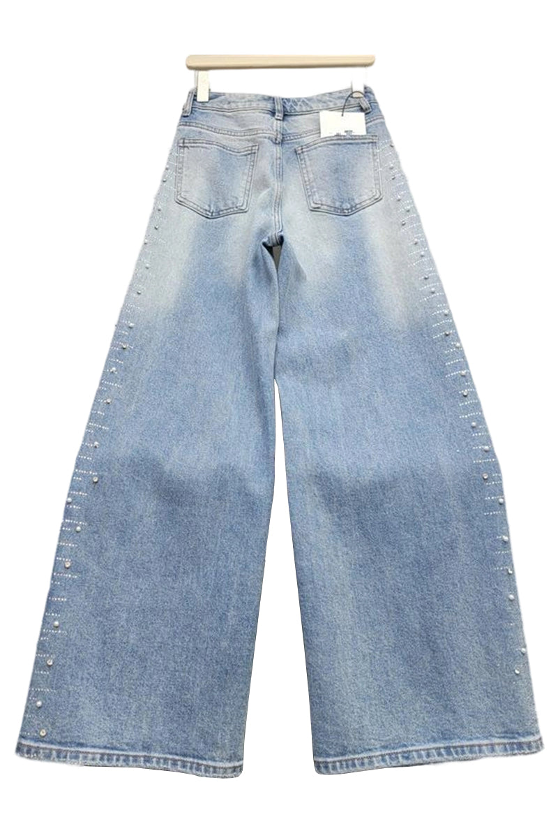 Embellished Wide-Leg Denim Jeans
