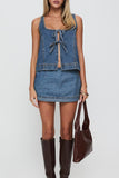 Tie-Front Suit Set Skirt and Top Combo