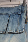 Pleated Waist Wide Leg Denim Pants