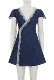 Lace-Trimmed Polka Dot Casual Dress