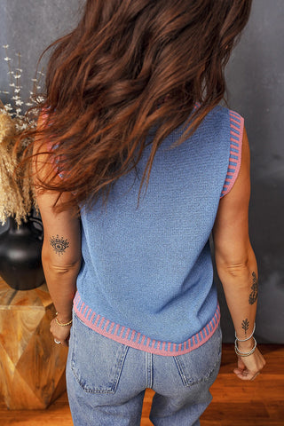 Round Neck Sleeveless Sweater with Trim