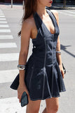 Halter Neck Denim Dress